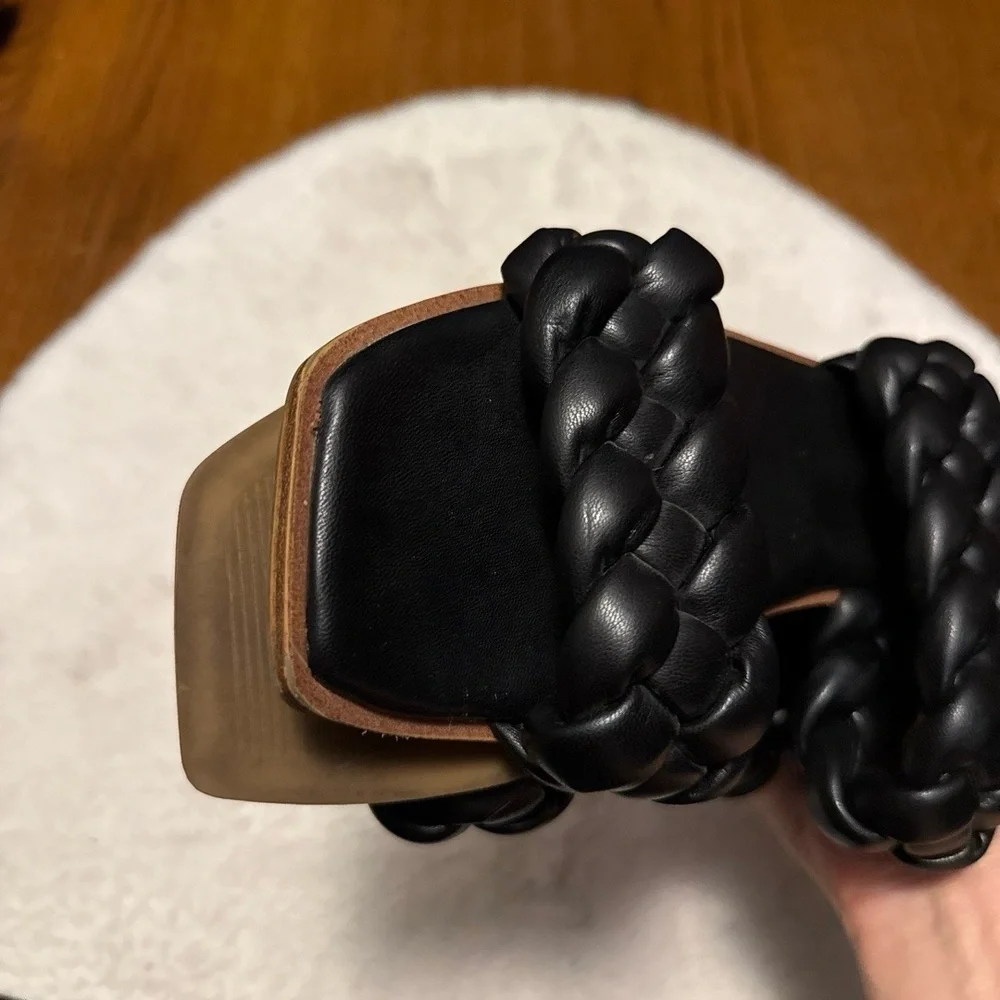 STEVE MADDEN Womens Size 7.5 Black‎ Braided Square Toe Double Straps Casual Chic